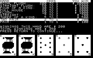 Commodore PET - CBM Draw Poker Screen